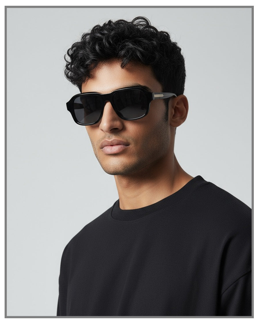 Classy Black Pink Aviator Square Sunglasses | Unisex Oversized Shades | Vintage Transparent Frame UV400 Protection Eyewear