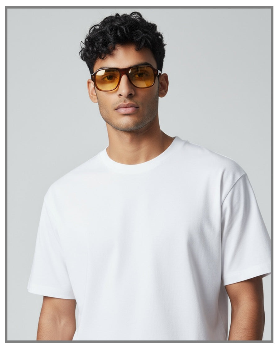 Classy Brown Aviator Square Sunglasses | Unisex Oversized Shades | Vintage Transparent Frame UV400 Protection Eyewear