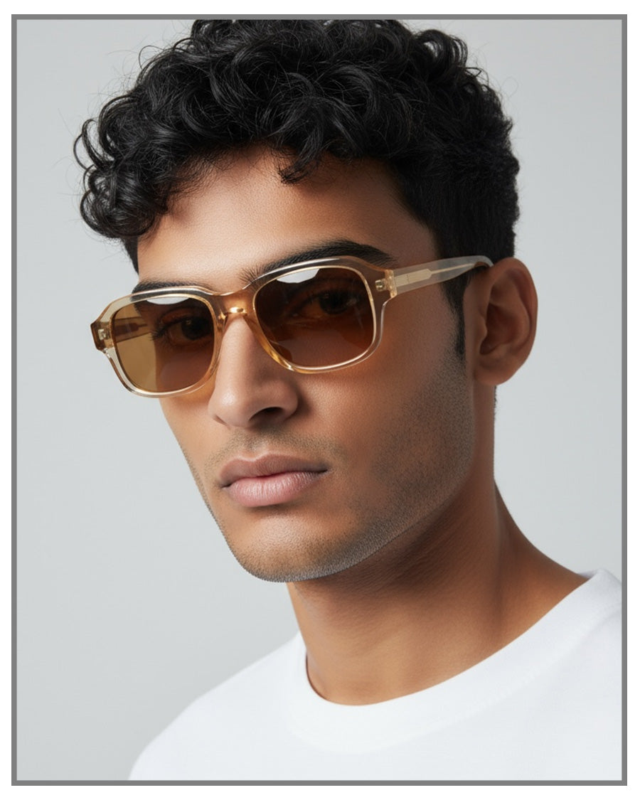 Classy Orange Aviator Square Sunglasses | Unisex Oversized Shades | Vintage Transparent Frame UV400 Protection Eyewear (Copy)