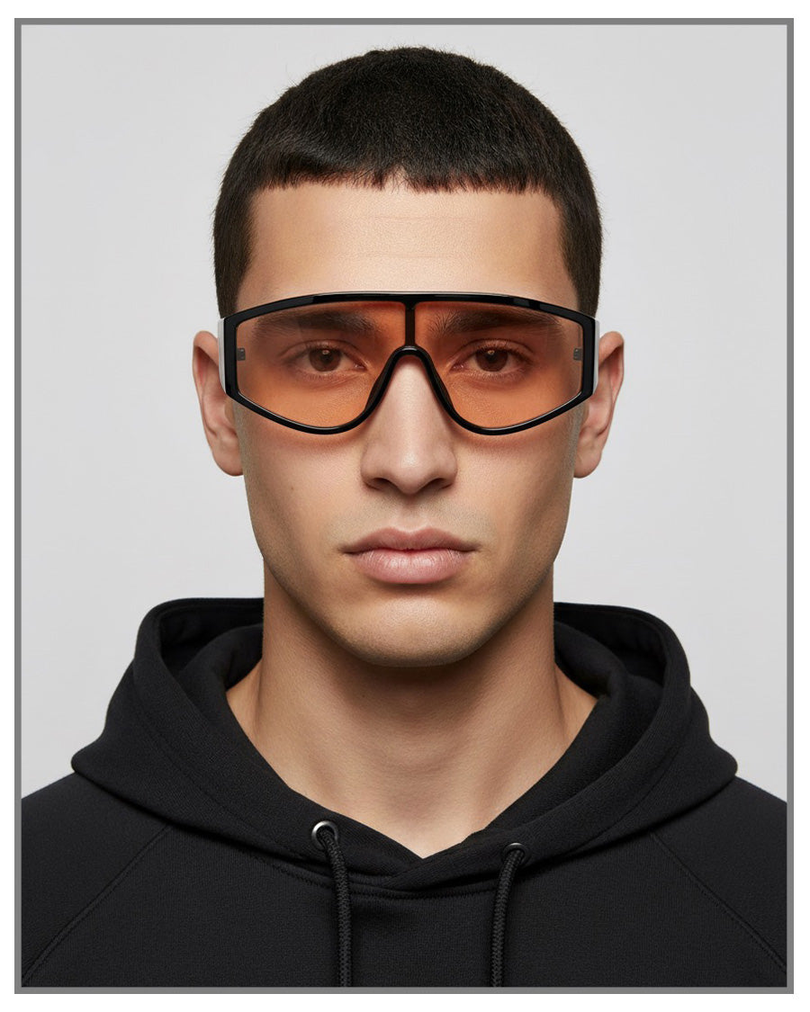 Brown Futuristic Sunglasses | Unisex Wrap Shield Shades | Retro Y2K Sporty Goggles | UV400 Streetwear Eyewear (Copy) (Copy)