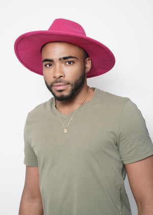 Hot Pink Fedora Wide Brim - truthBlack