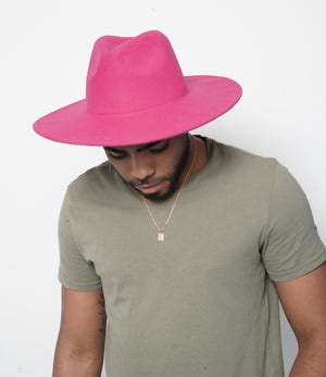 Hot Pink Fedora Wide Brim - truthBlack