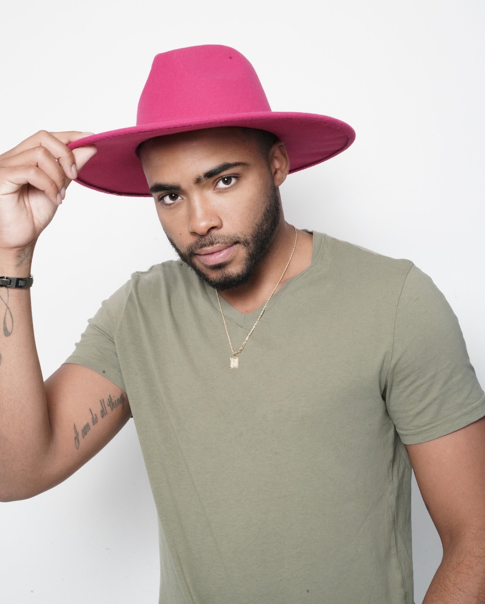 Hot Pink Fedora Wide Brim - truthBlack