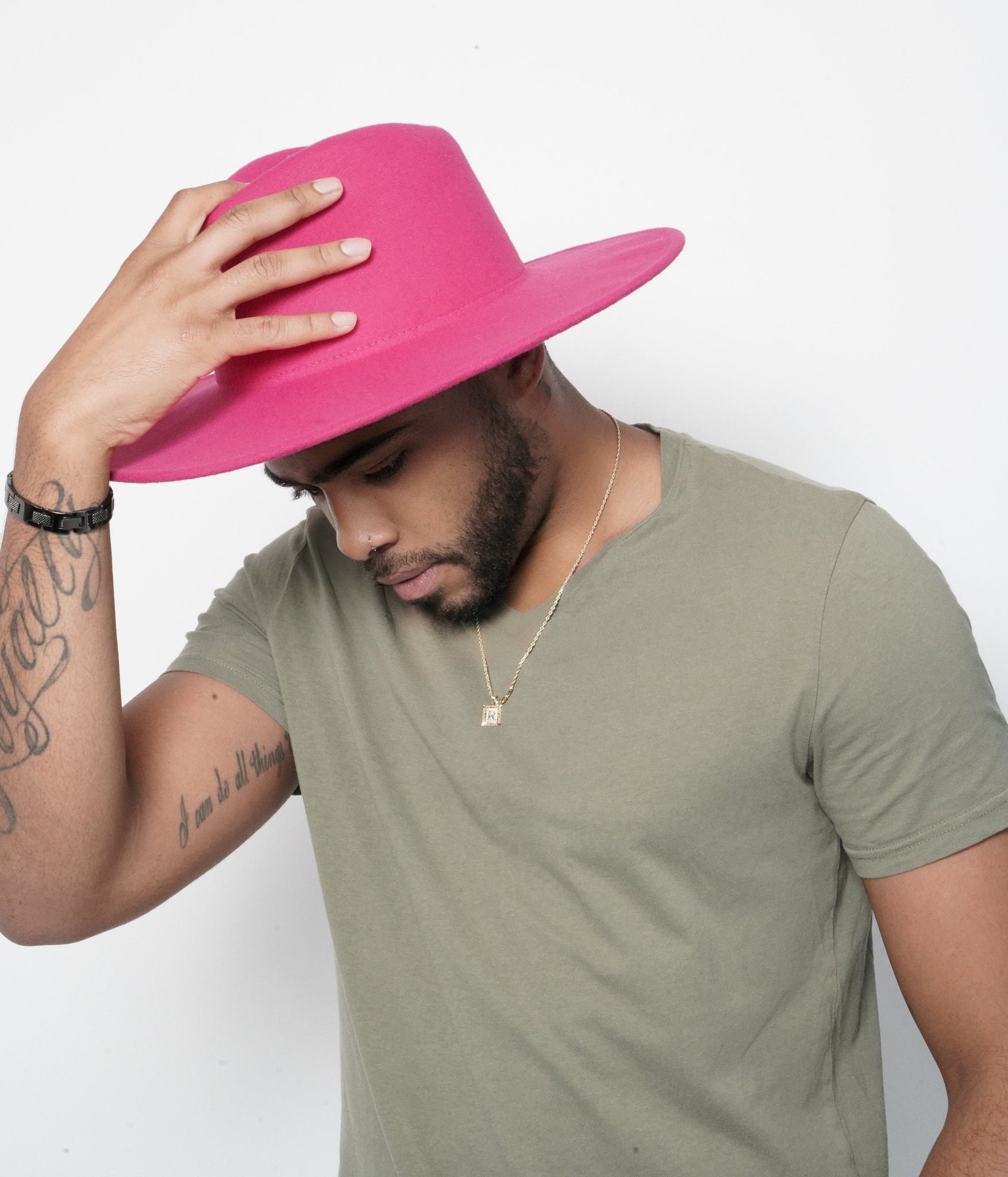 Hot Pink Fedora Wide Brim - truthBlack