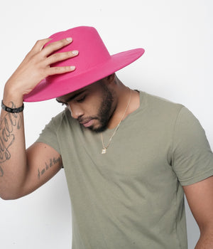 Hot Pink Fedora Wide Brim - truthBlack