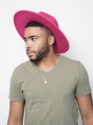 Hot Pink Fedora Wide Brim - truthBlack