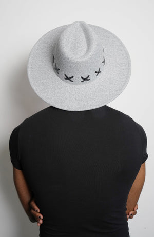 Heathered Grey with Black X Hand Stitched Detail - truthBlack