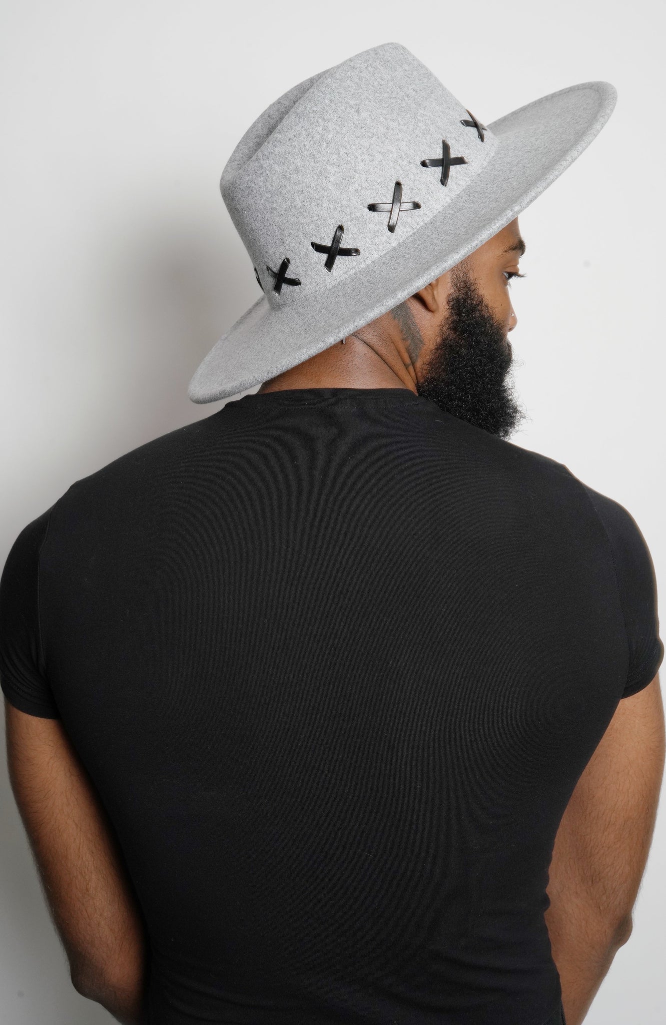 Heathered Grey with Black X Hand Stitched Detail - truthBlack