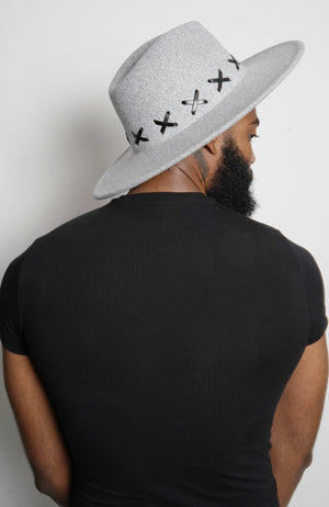 Heathered Grey with Black X Hand Stitched Detail - truthBlack