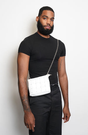 White Vegan Padded Leather Bag - truthBlack