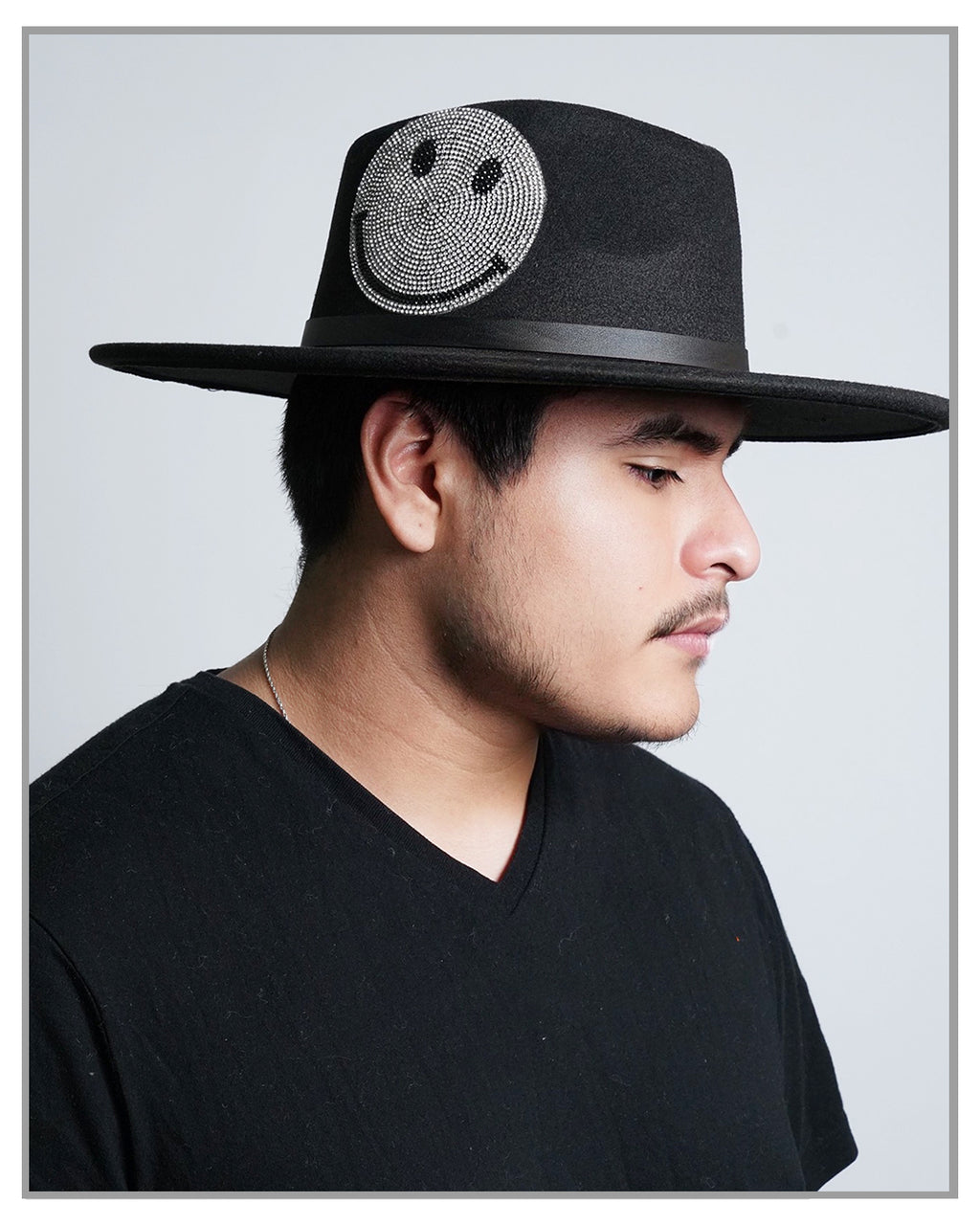 Widebrim Rancher Iced Out Smiley Face - truthBlack