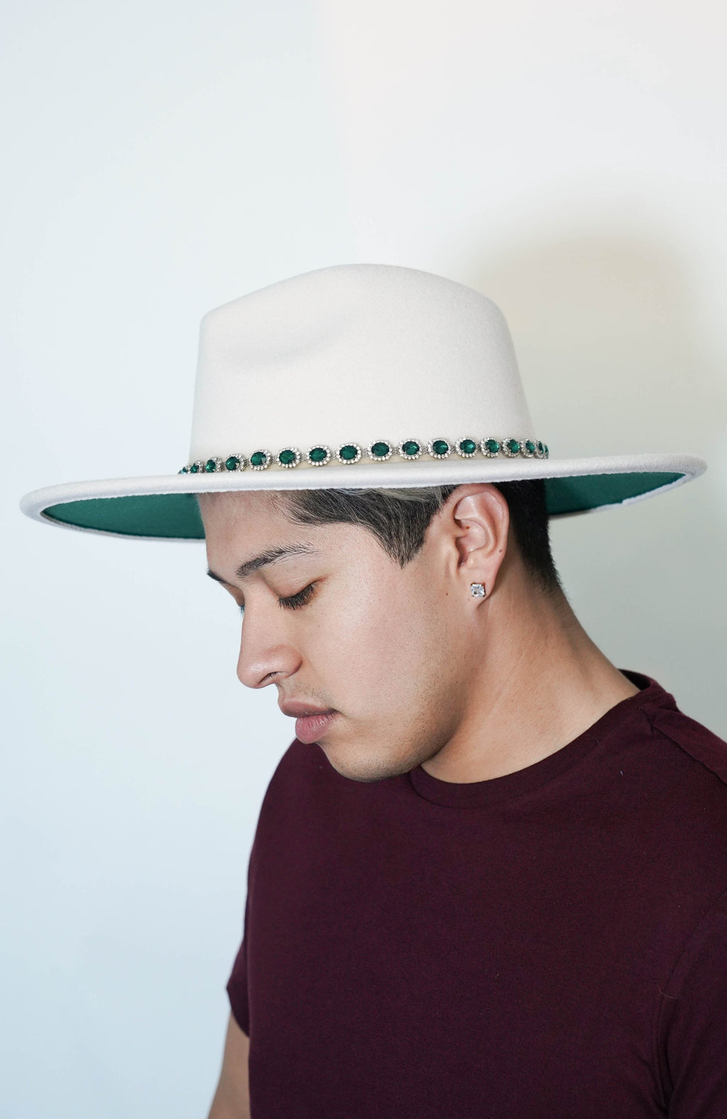 White and Emerald Green Fedora with details - truthBlack