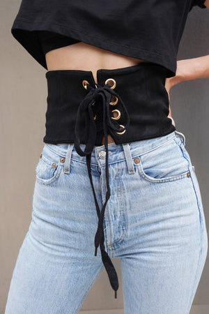 Black Lace Up Corset Waist Belt - truthBlack