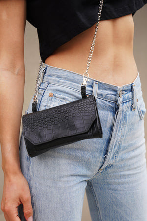 Vegan Croc Black Purse & Sling Bag - truthBlack