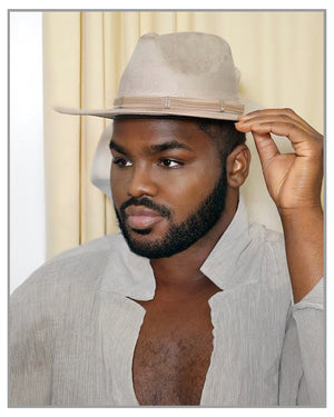 Beige Crushed Velvet Western Fedora Hat