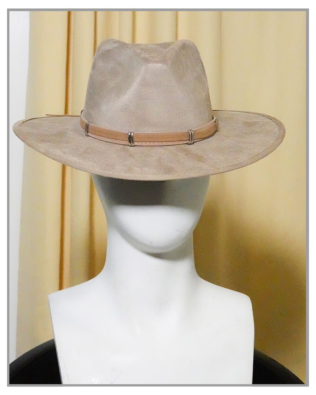 Beige Crushed Velvet Western Fedora Hat
