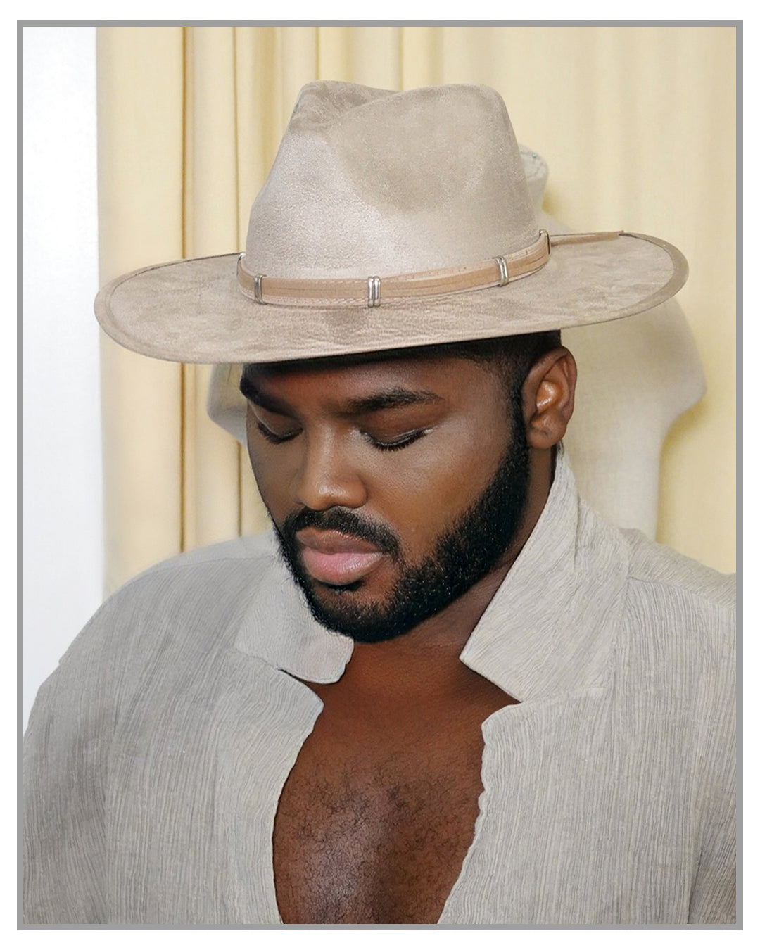 Beige Crushed Velvet Western Fedora Hat