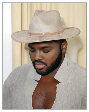 Beige Crushed Velvet Western Fedora Hat