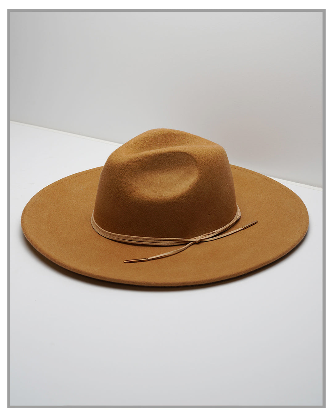 Camel Wide Brim Fedora Hat with String
