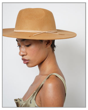 Camel Wide Brim Fedora Hat with String