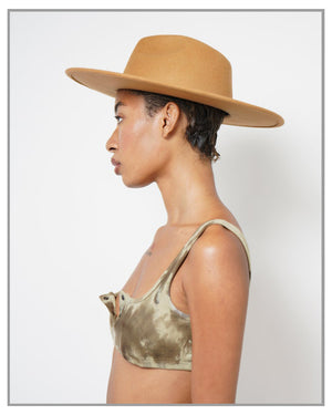 Camel Wide Brim Fedora Hat with String