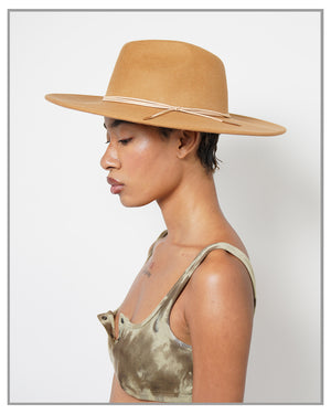 Camel Wide Brim Fedora Hat with String