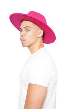 Hot Pink Fedora Wide Brim - truthBlack