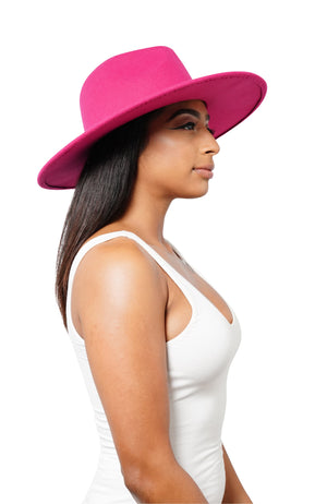 Hot Pink Fedora Wide Brim - truthBlack