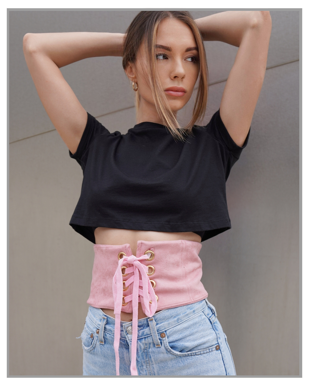 Pink Lace Up Corset Waist Belt - truthBlack