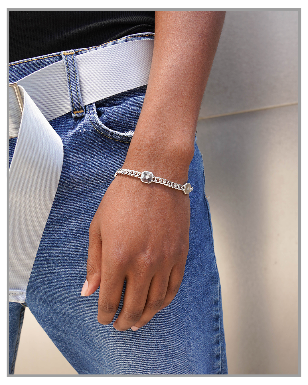 Octagon Silver Bracelet - truthBlack