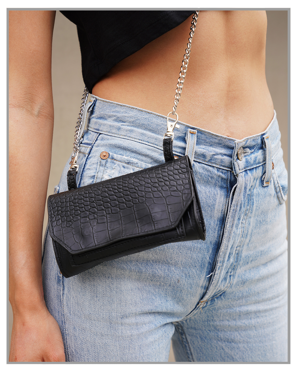 Vegan Croc Black Purse & Sling Bag - truthBlack