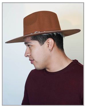 Walnut Brown Fedora with Leather Details