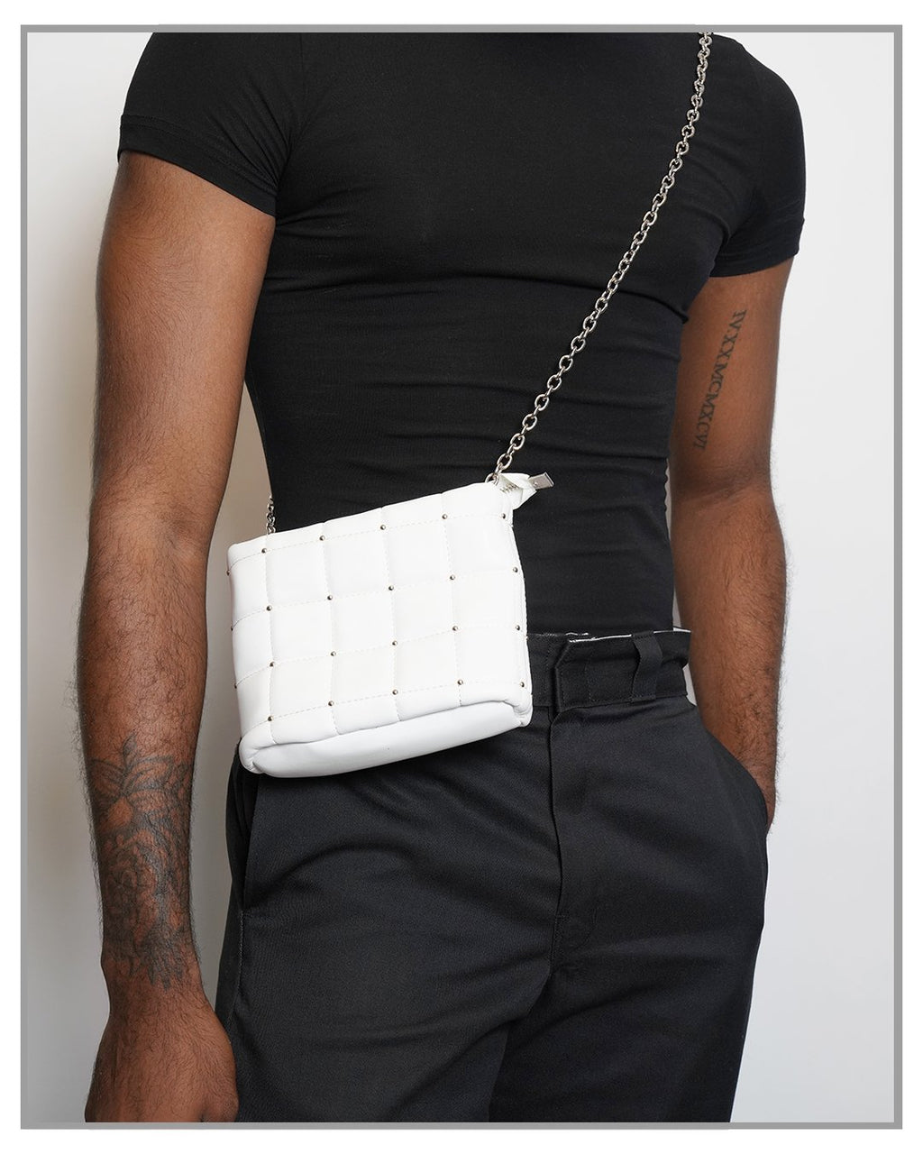 White Vegan Padded Leather Bag - truthBlack
