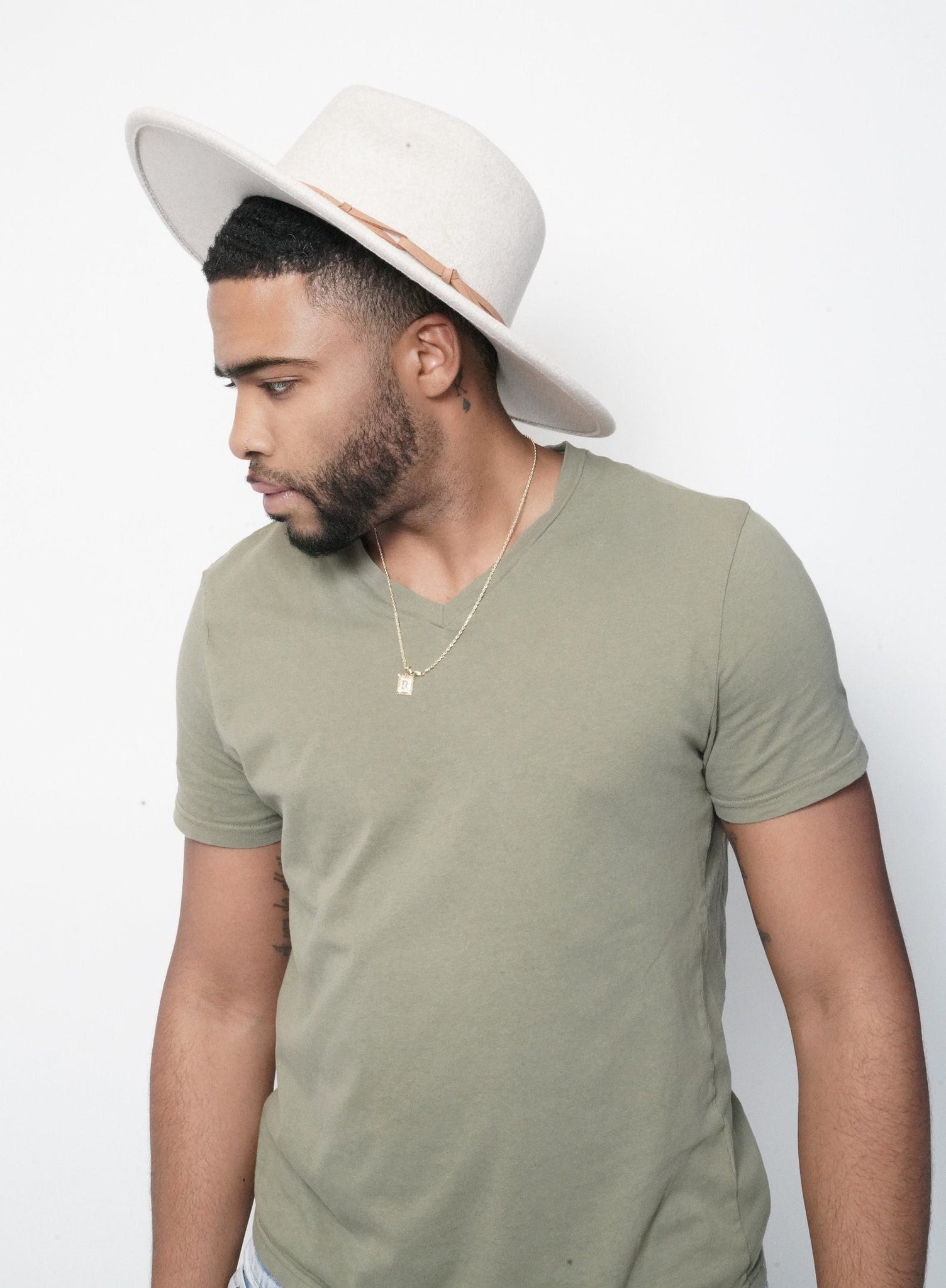 Bone Wide Brim Fedora With Leather Band - truthBlack
