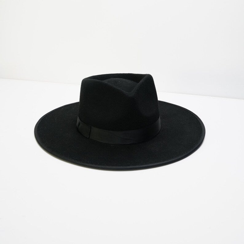Women's Classic Black Fedora with Ribbon detail - truthBlack