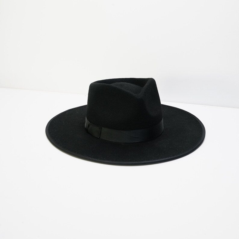 Women's Classic Black Fedora with Ribbon detail - truthBlack