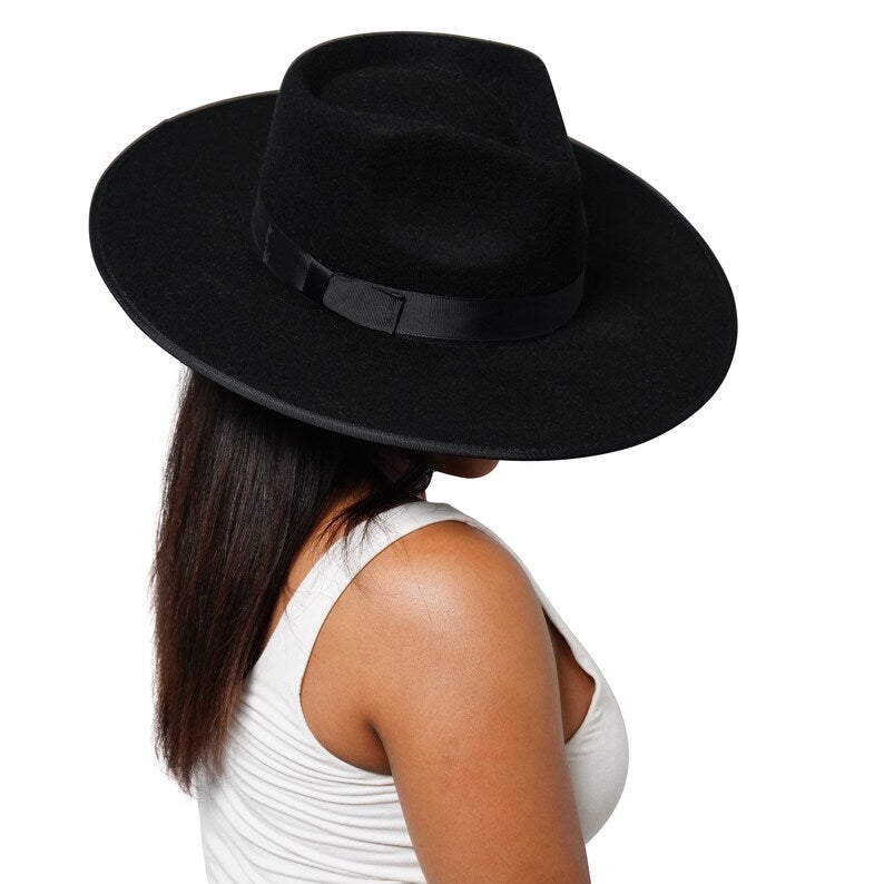 Women's Classic Black Fedora with Ribbon detail - truthBlack