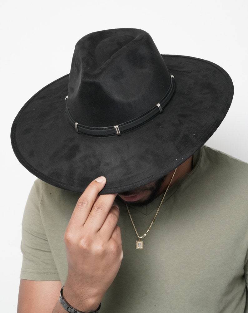 Black Crushed Velvet Western Fedora - truthBlack