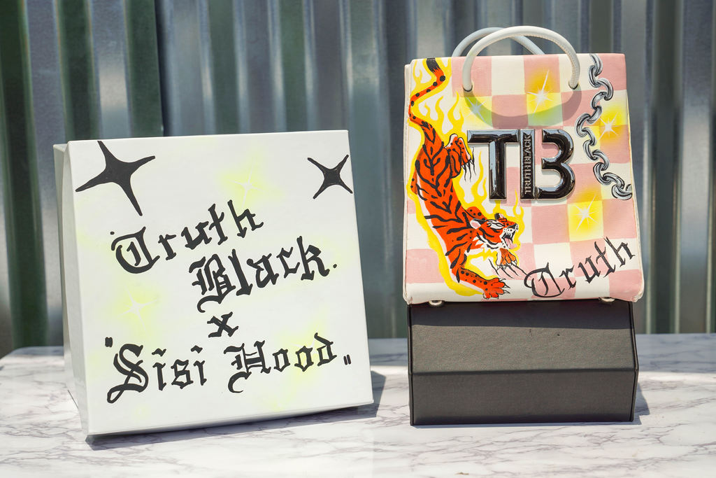 Hand Painted Sisi Hood X Truth Black Handbag - truthBlack